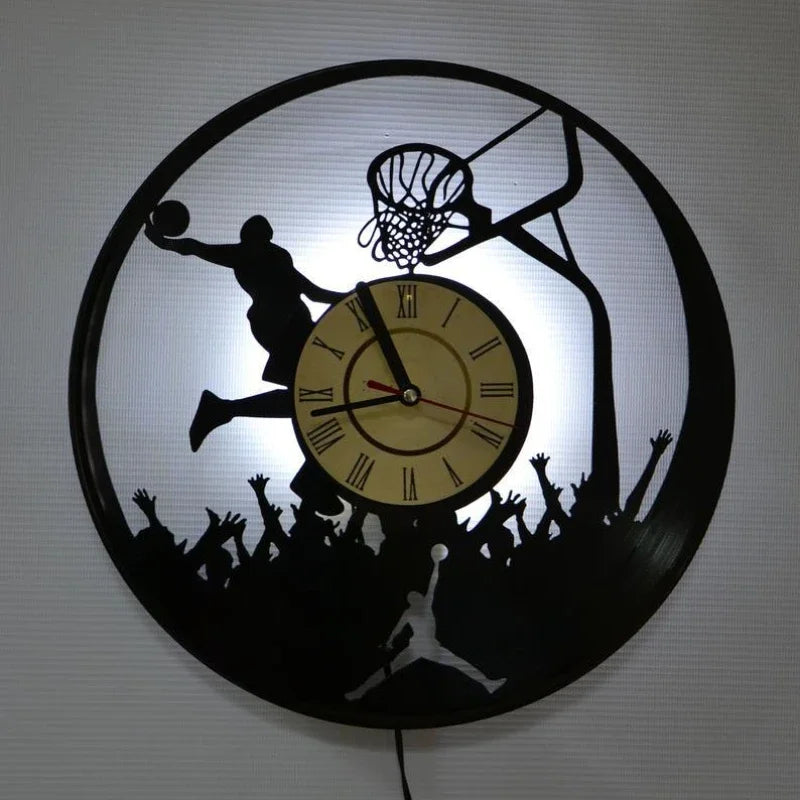 Basketball Wall Clock LED Remote Control Light Basketball Player Vinyl Record Wall Clock Dunk Basketball Home Decoration Gift