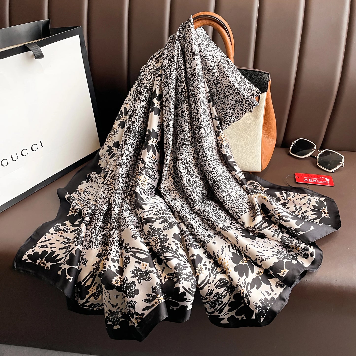 New 2025 180*88cm classic Silk Scarf Women Foulard Office lady Large Fashion Print Beach Hijab Shawl Warp Bandanna Muffler