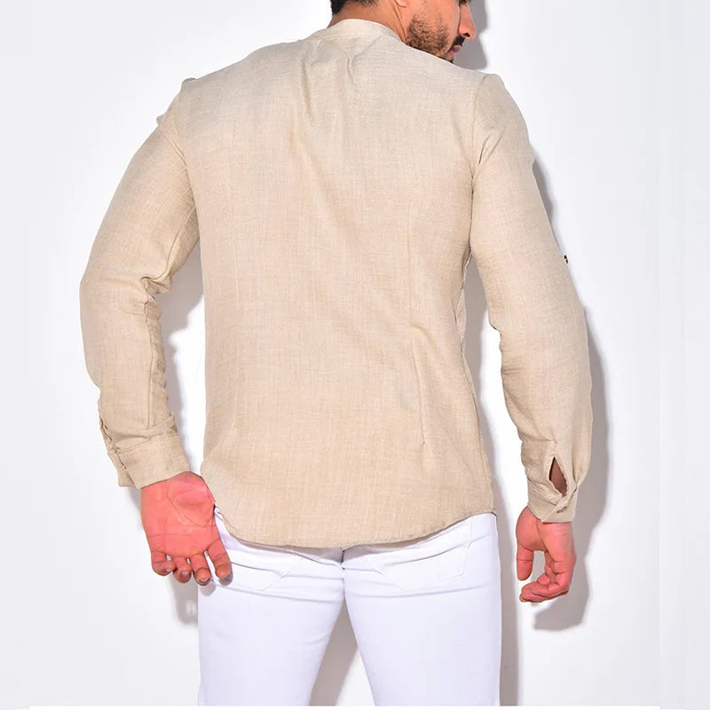 New Spring Summer Regular Fit Men's Shirts Cotton Linen Casual Top Blouse Long Sleeve Men Clothing