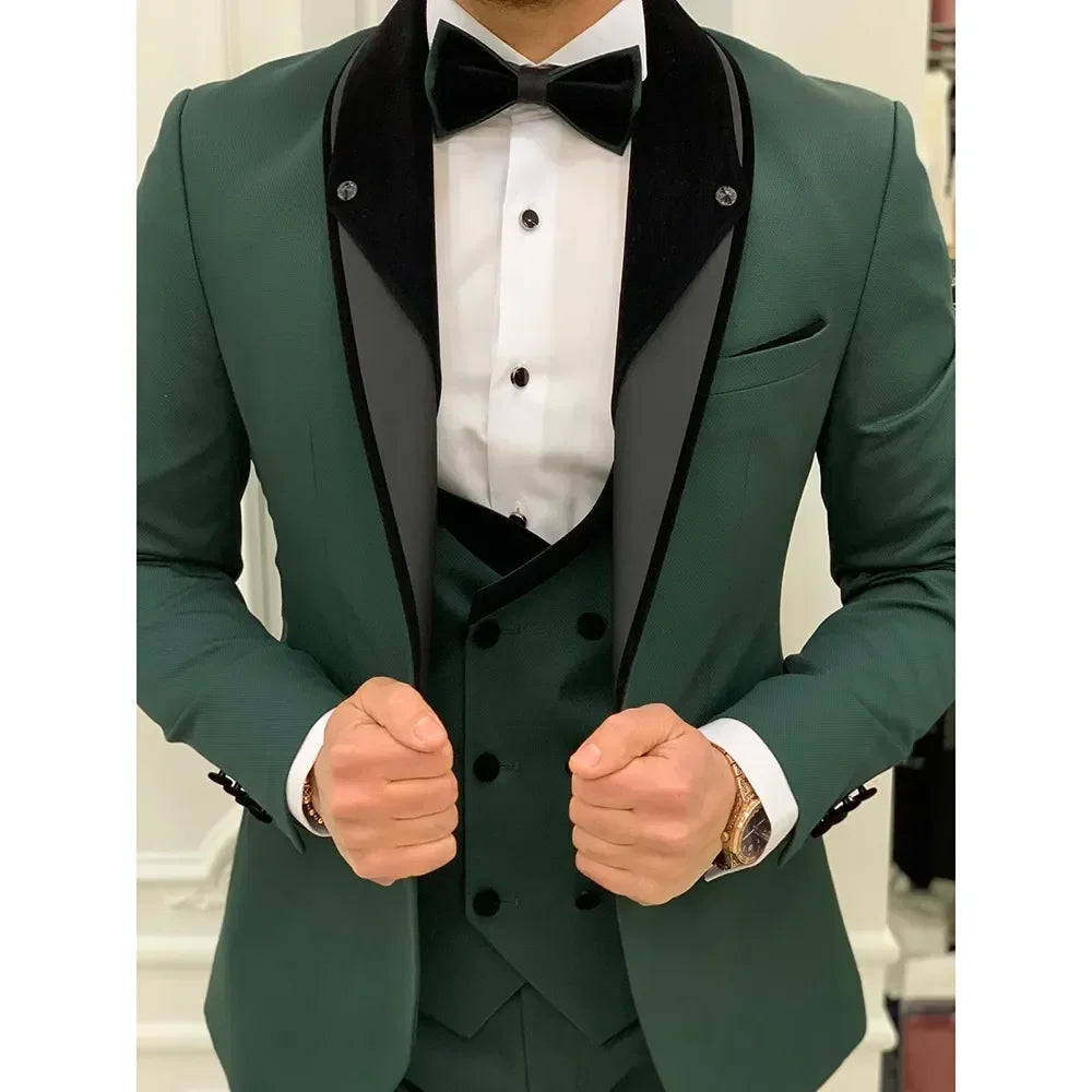 Suits For Men Steampunk Black Three Piece Formal Occasion Regular Length Costume Blazer Jacket Pants Vest Elegant Slim Fit 2023