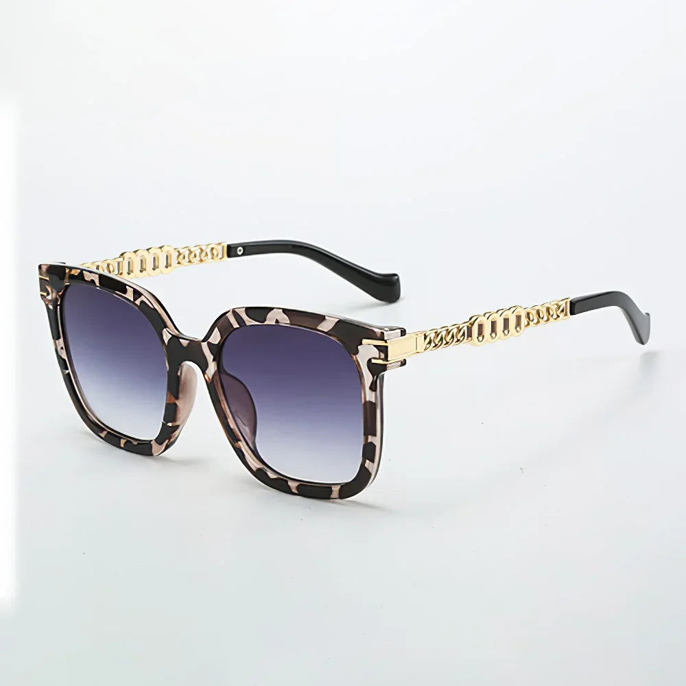 2025 New In Vintage Sunglasses For Women Luxurious Golden Chain Embellished Black Square Glasses Dark Lenses Glasses Women