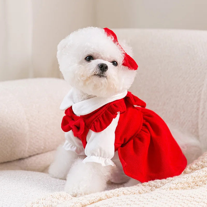 Dog Dress Pet Dog Clothes Luxury Puppy Skirt Retro Dog Bow Christmas Pet Dog Costume Chihuahua Pug Fench Bulldog Apparel Dresses