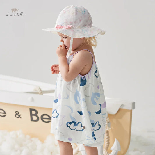 Dave Bella Girl's Princess Dress Summer  Sleeveless Slip Dress Cute Sweet Print Seaside Beach