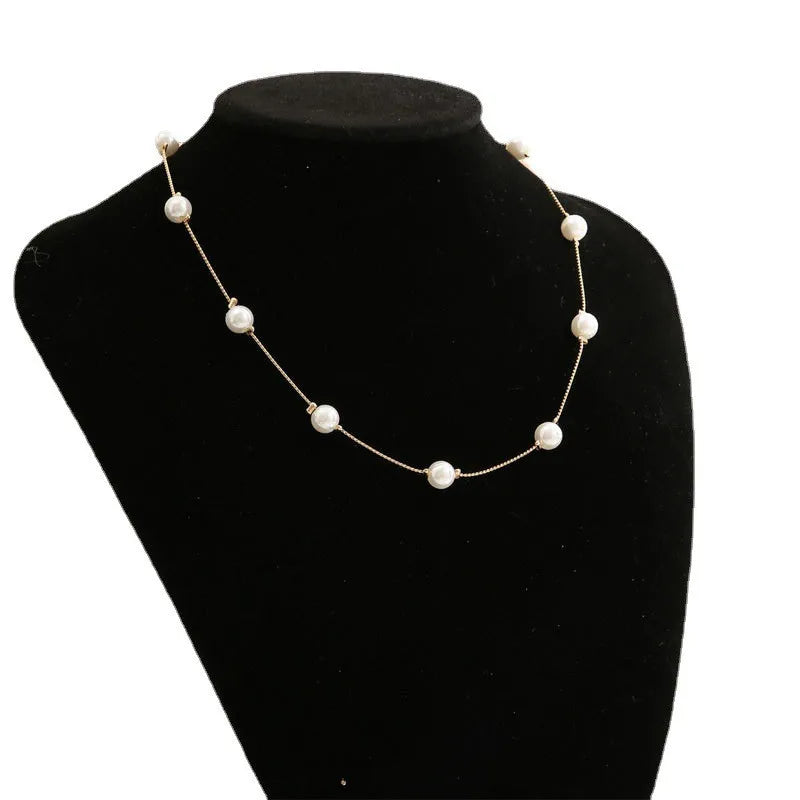 Pearl Choker Dainty Adjustable Necklace Rose Gold Plated Cultured Barque Pearl Tiny Chain Delicate Mother's Valentine Jewelry
