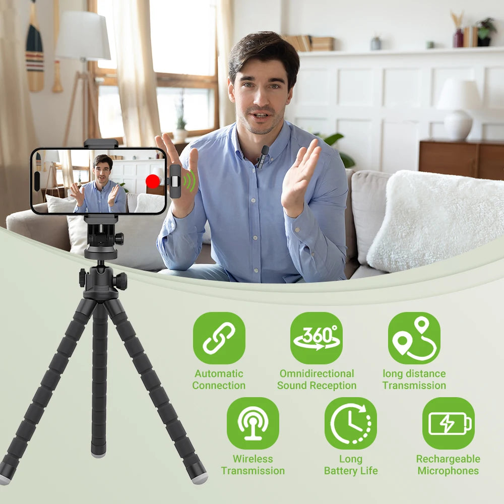 ميكروفون Basix 2.4G لاسلكي محمول لتسجيل الصوت والفيديو وميكروفون صغير الحجم لهاتف iPhone أو Android أو البث المباشر أو الألعاب 