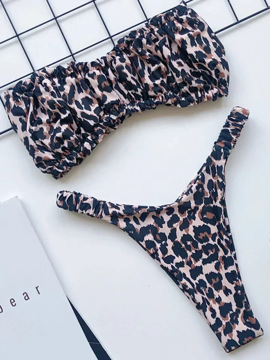 High Cut Extreme Micro Thong Bikini Women Bandeau Swimsuit Female Swimwear Two Pieces Bikini Set Wrinkled Bathing Suit Swim Lady