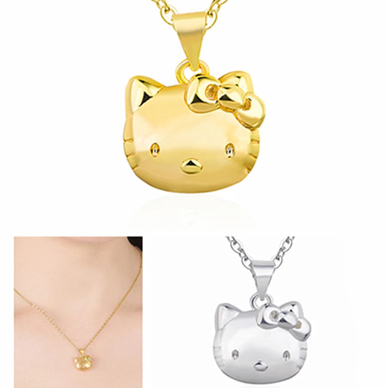 Anime Hello Kitty Sanrio Necklace Y2K Collar Kawaii Adjustable Pendant Golden Silvery Colour Jewelry Accessory Girl Gift