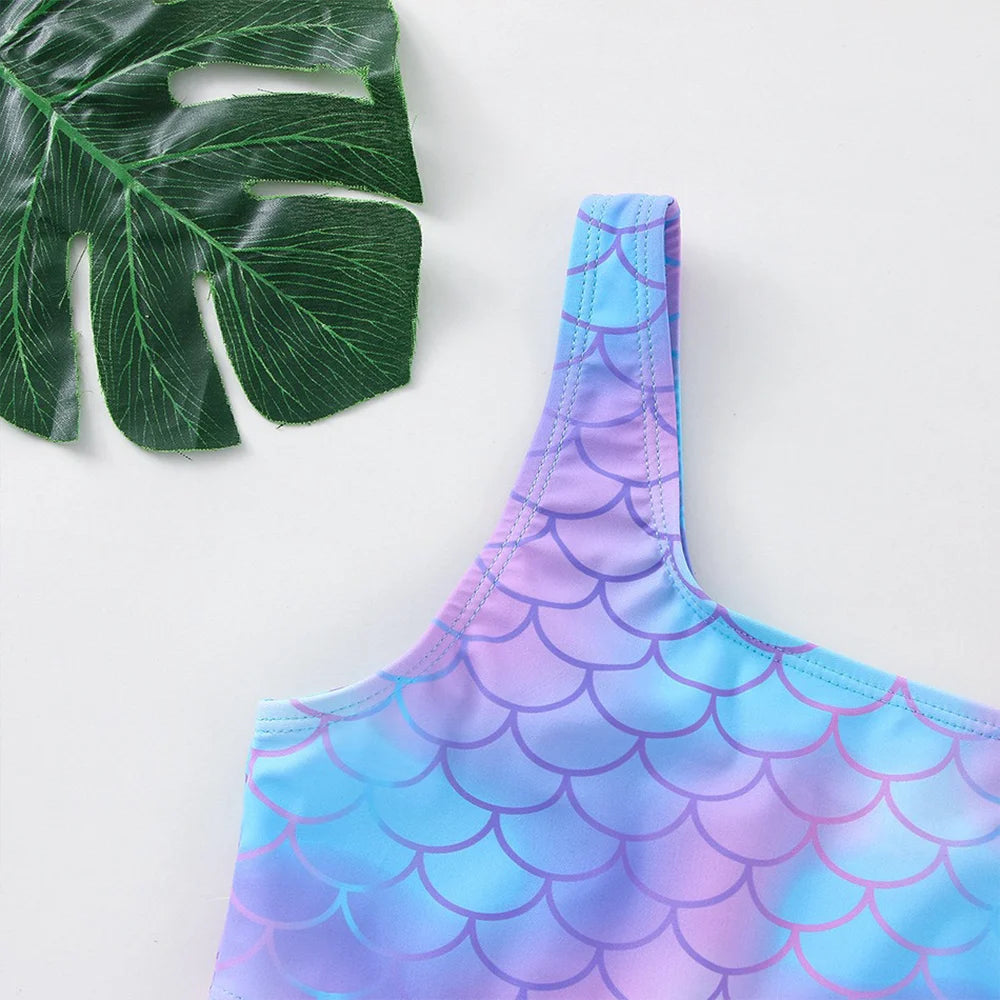 The Little Mermaid Girls Swimsuit One-Piece Bathing Suit Children Dresses Summer Swimwear Beach Suit Kid Wear Mermaid Fish Scale