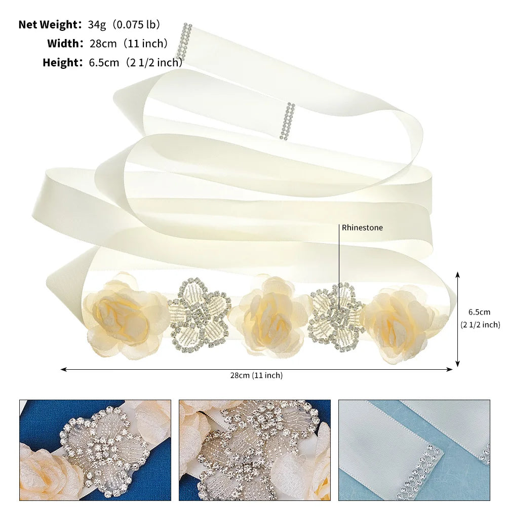 Elegant Rhinestone Flower Bridal Belt Bride Accessories Wedding Party Prom Dress Belt