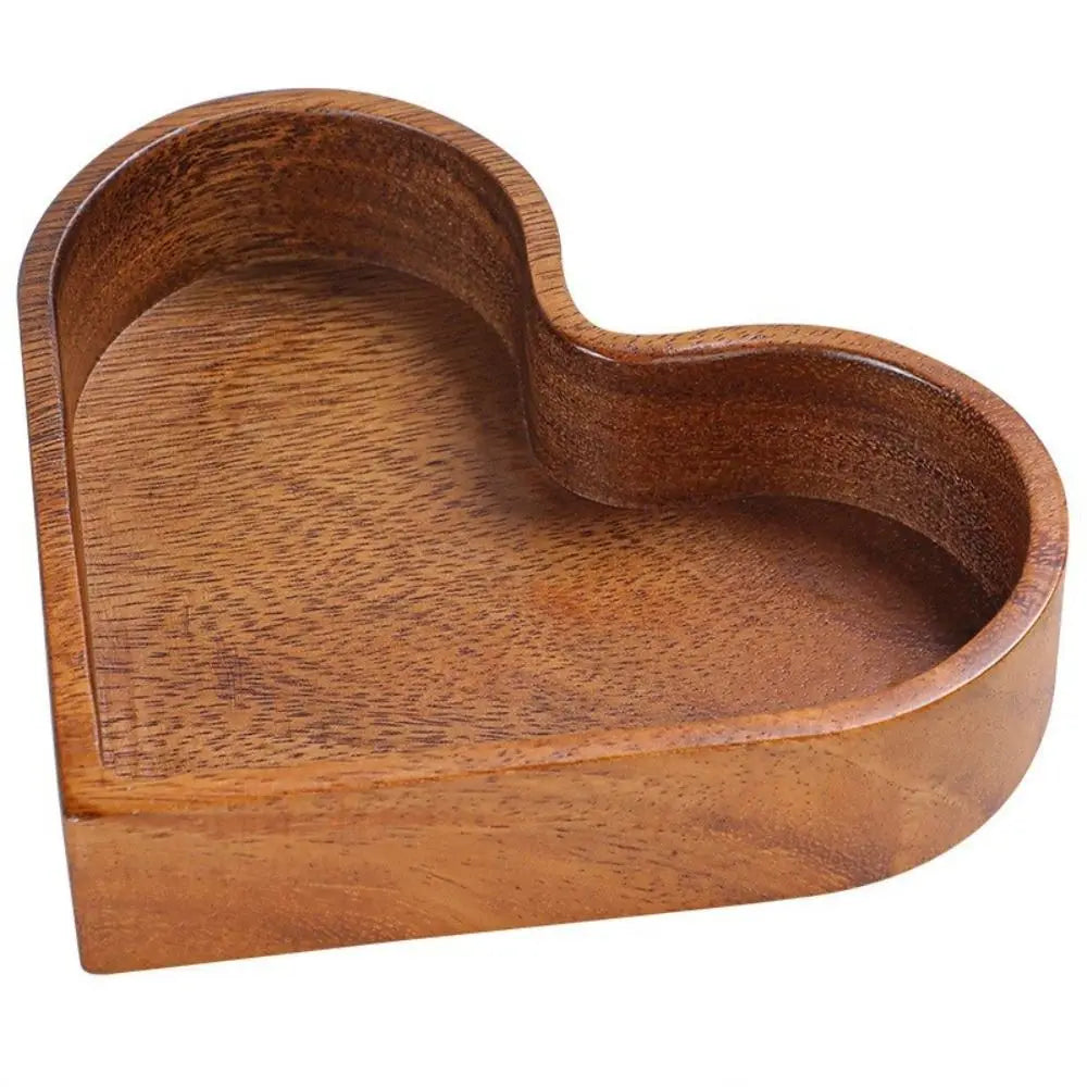 1PC Use Walnut Color Walnut Fruit Box Heart-shaped Save Space Heart Shaped Snack Plate Stackable Solid Wood Tray Serving Food