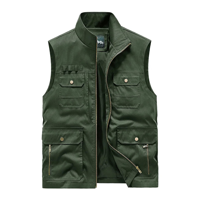 Men's Workwear Vest Multi Pocket Outdoor Vest Tactical Functional Stand Collar Vest Fishing Photography Mountaineering Jacket