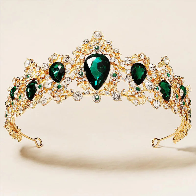 Green Wedding Bridal Pageant Crystal Rhinestone Tiaras Crown  Ladies Party Luxury Princess Women Headpiece Hair Accessorie
