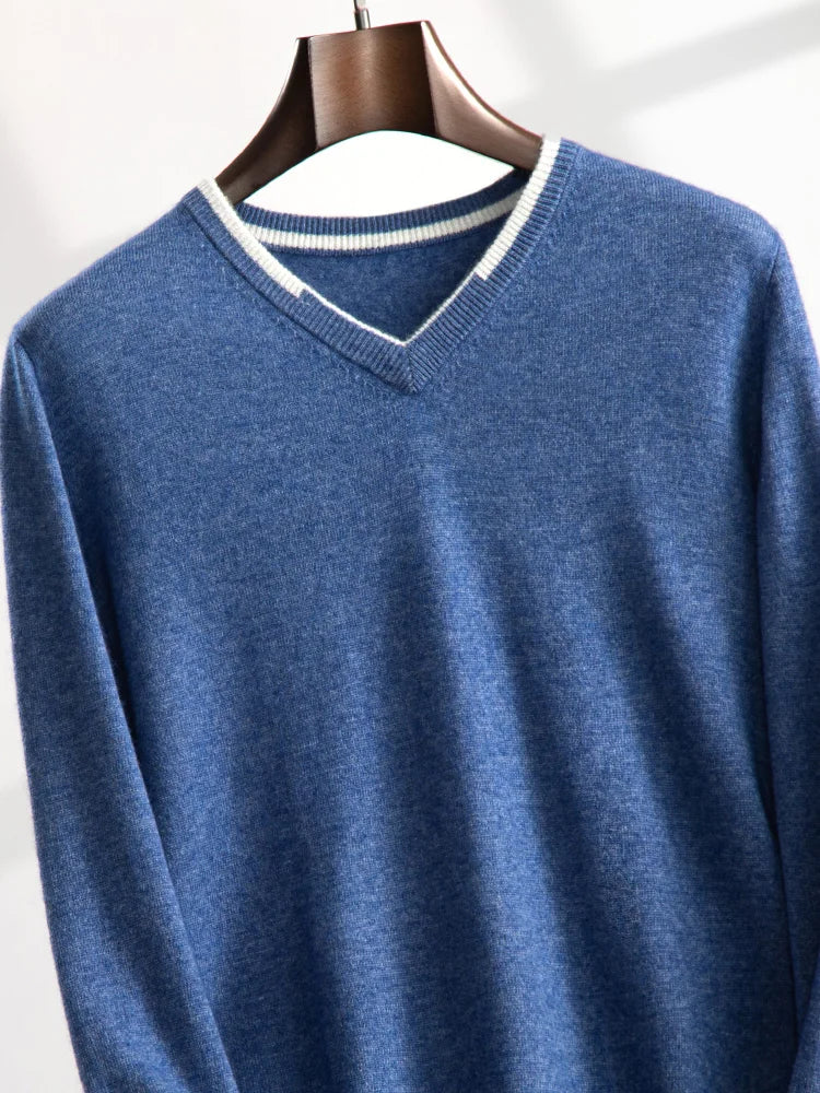 ANGEL Men's 100% Cashmere Sweater Long Sleeve V-Neck Pullovers Loose High-End Knit Shirt Casual Tops New Autumn Winter Clothing
