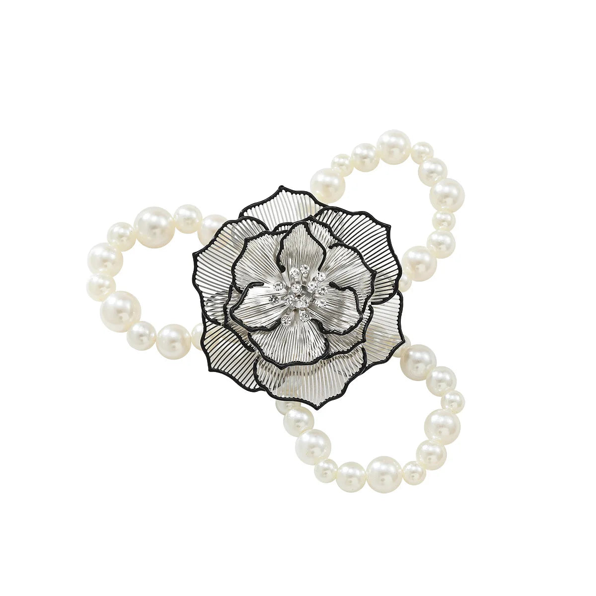 Ladies' Pearl Camellia Necklace Bracelet Earrings Retro Jewelry Trend Exaggerated Jewelry Set Party Gifts Wholesale