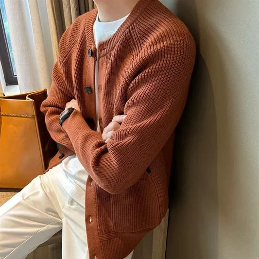 Solid Color Korean Popular Clothes Coats With Pockets Jumpers Knit Cardigan Man Cheap Streetwear Vintage Y2k Top Sweater for Men