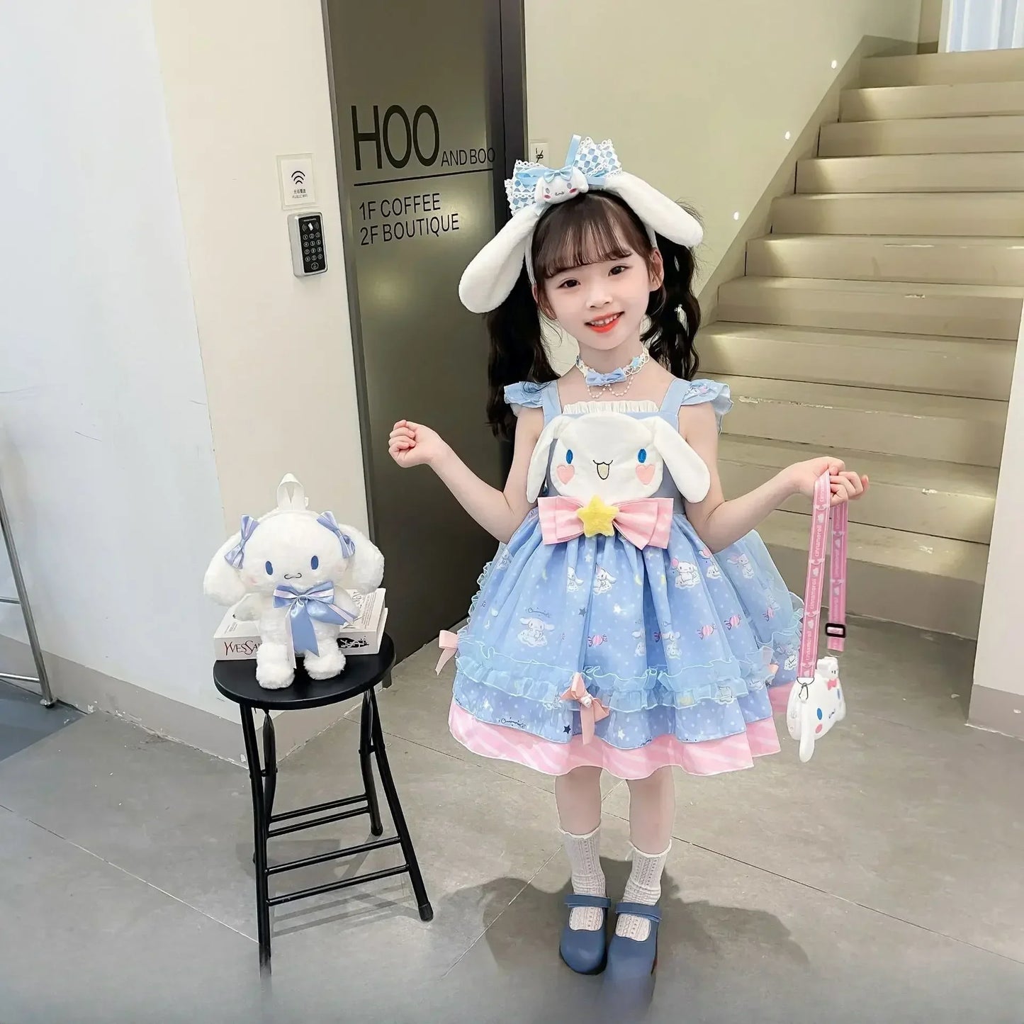 Miniso Children Clothing Kawaii Lolita Skirt Girl Outfits Cosplay Child Sets Costume Princess Dress Short Sleeve Kid Clothes
