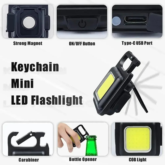 Mini LED Taschenlampe Schlüsselanhänger Multifunktionale Tragbare COB Camping Lampen USB Lade Arbeit Lichter Outdoor Angeln Wandern Lanterna 