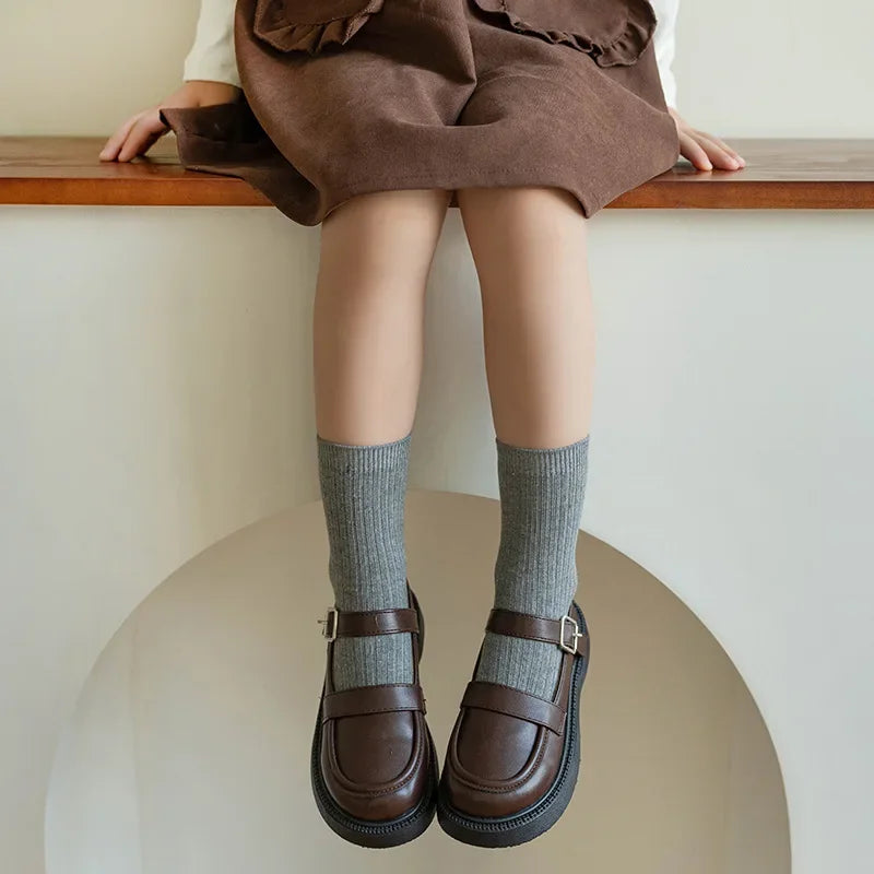 Children Fashion Mid Calf Long Socks Boys Girls Spring Autumn Striped Socks Baby Kids School Student Uniform Socks Retro Clothes