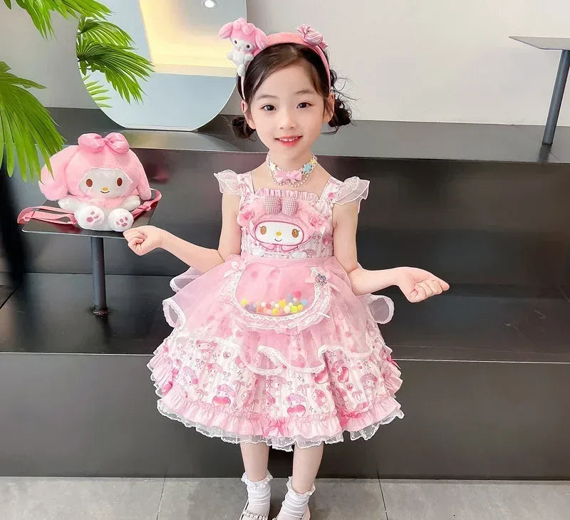 Miniso Children Clothing Kawaii Lolita Skirt Girl Outfits Cosplay Child Sets Costume Princess Dress Short Sleeve Kid Clothes