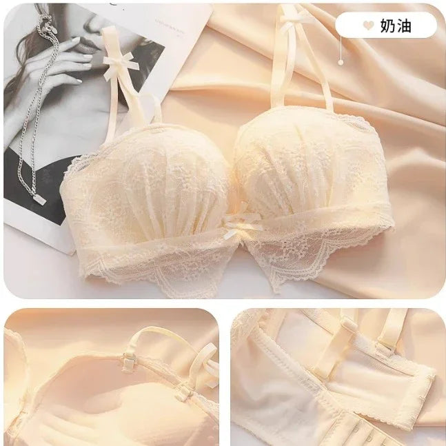 Push-up Gather Lace Bra Double U-shaped Soft Support Structure  Underwear Comfort Simple Bra Pride Bras