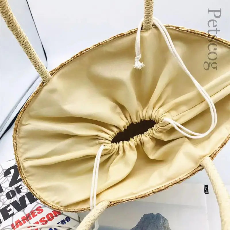 Large Capacity Summer Tote Bags For Women Lemon Pattern Embroidered Straw Bag Bohemian Beach Party Big Handbags Shoulder Bag