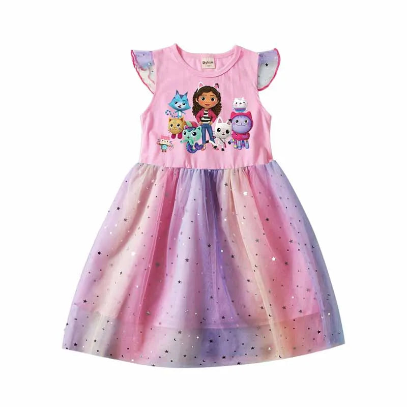 Summer Gabby Doll House Costume For Baby Girl Lace TUTU Dress Fashion Kid Up Cartoon Print Frock Child Tunic Clothes