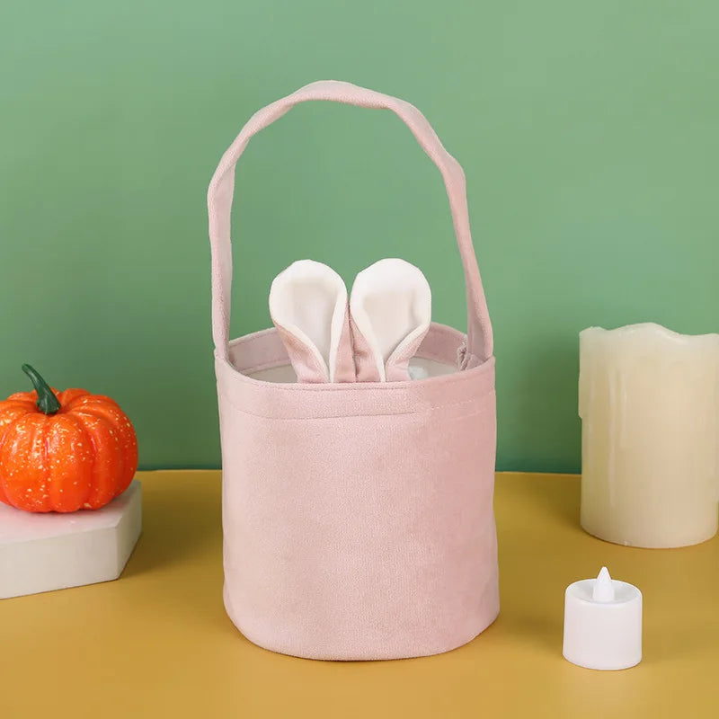 1pc Easter Egg Basket Cartoon Rabbit Ears Handbag Non-woven Fabric Candy Gift Packaging Bag For Easter Party Decoration Supplies