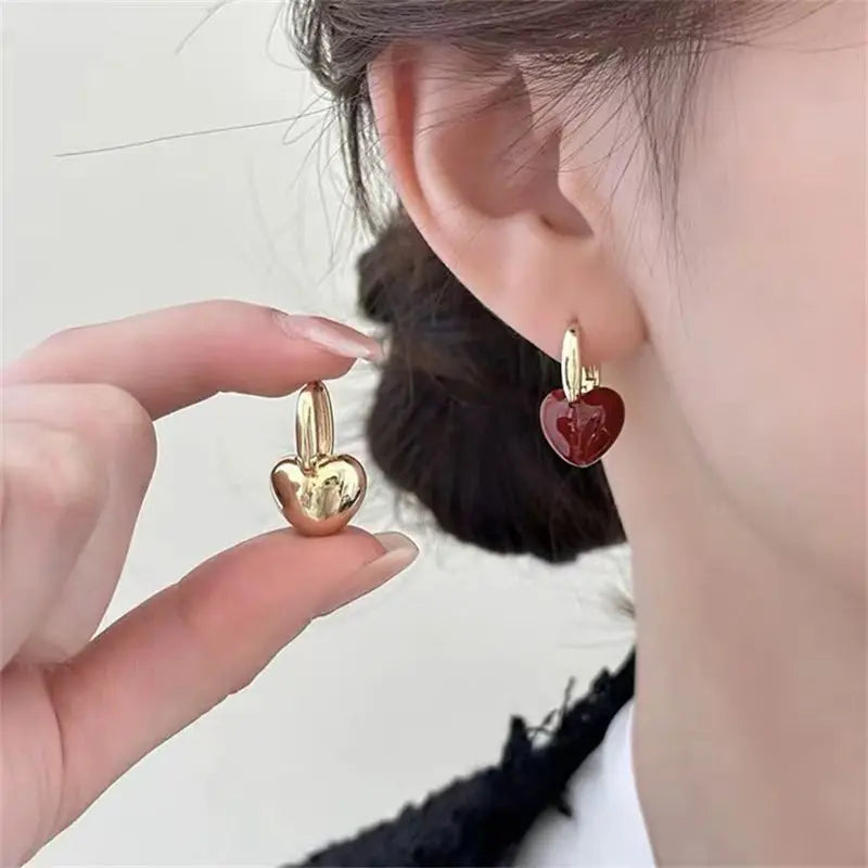 French Drop Glaze Red Love Earrings Female Harbor Style Niche High-end Sense New Year Chinese New Year Earring Retro Earring
