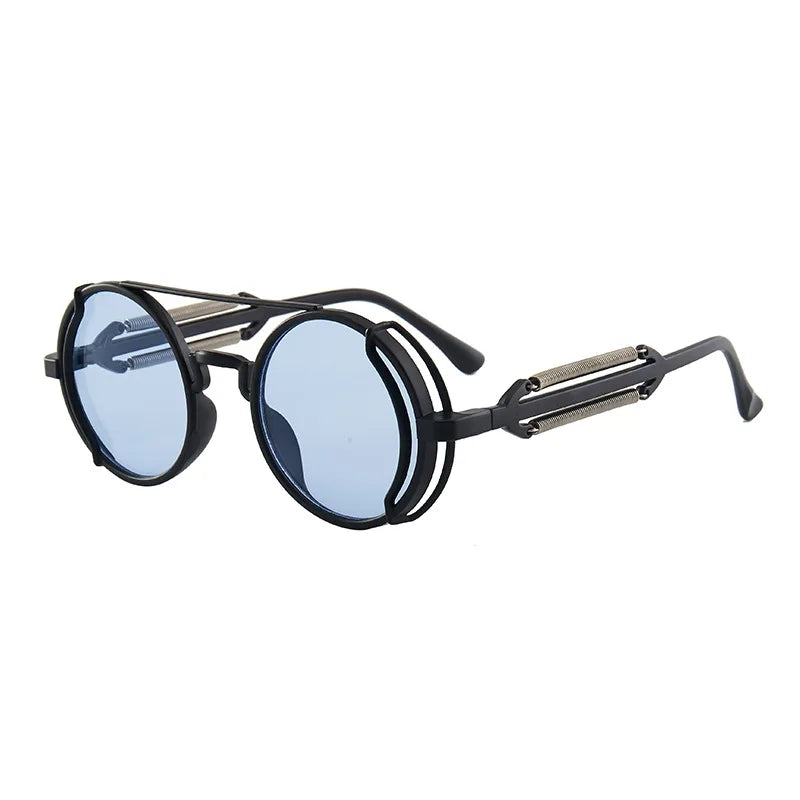 Classic Gothic Steampunk Sunglasses Double Spring Leg Glasses Men's Brand Designer Round Punk Eyewear Women UV400 Protection