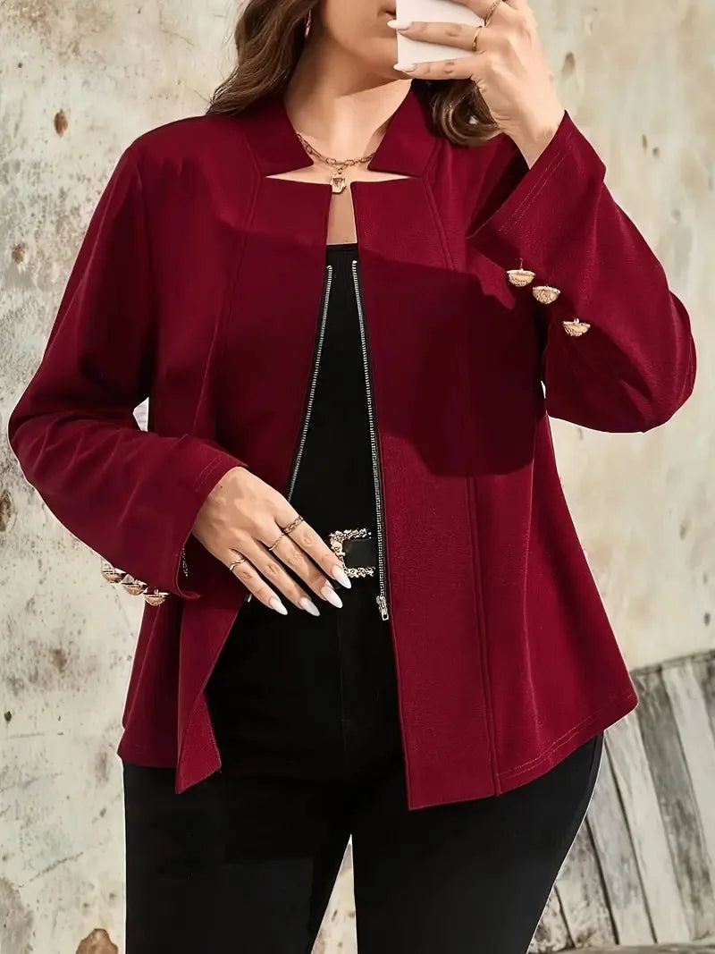 VigoJany 2025 Winter Red Plus Size Coat Women Casual Large Long Sleeve Jacket Outwear Ladies Autumn Chubby Zipper Curvy Clothes