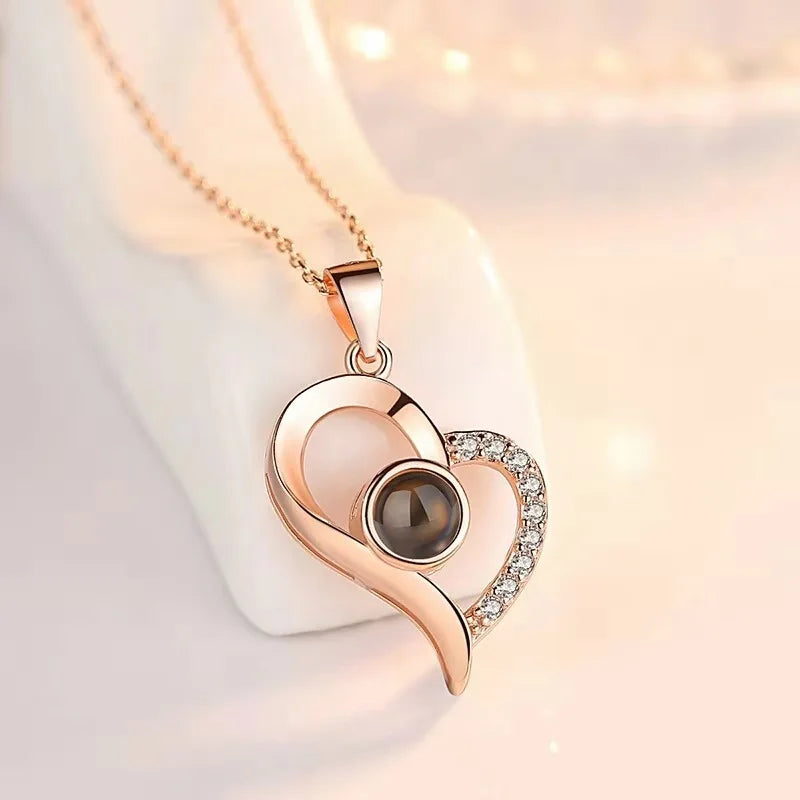 I Love You Necklace 100 Languages Projection Love Heart Necklace Heart Pendant for Women Valentines Day Gifts for WifeGirlfriend