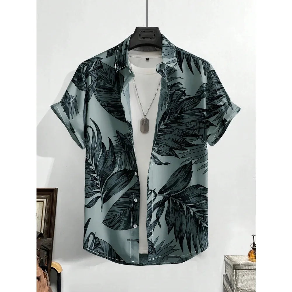 Leaf Tropical Men's Resort Hawaiian 3D Print Shirts Outdoor Vacation Beach Summer Turndown Short Sleeve Spandex Hawaii Shirts - mon !!!