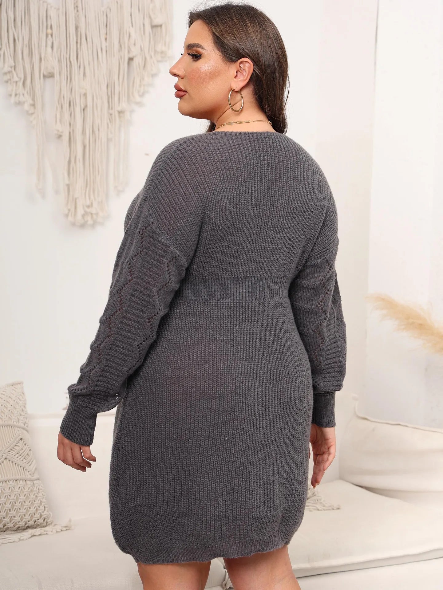 FairyShely 2025 Winter V-Neck Plus Size Sweater Dress Women Long Sleeve Large Big Knitted Dresses Autumn Tight Curvy Warm Dress