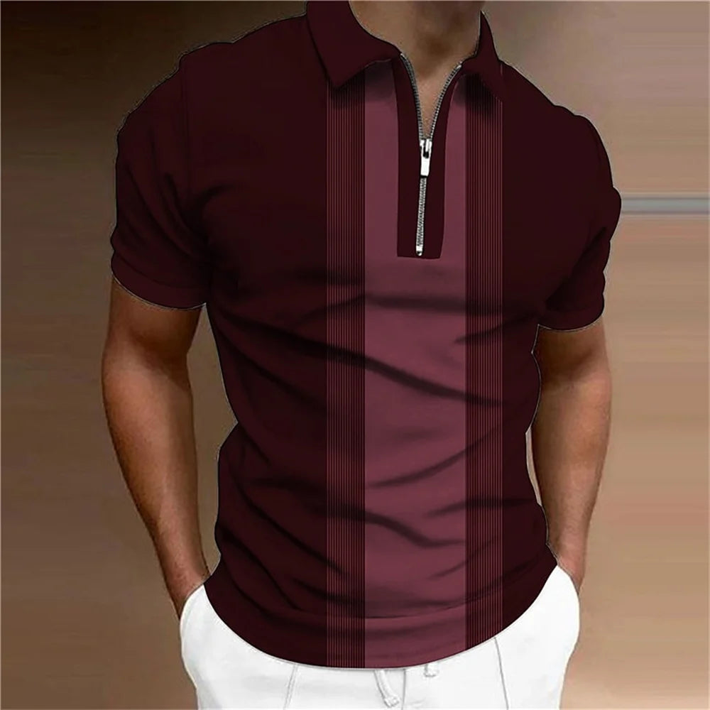 Striped Printed Short Sleeve Polo Shirt Summer Golf Clothing High Quality Tops Simple Men Clothing Loose Oversized Pullover 2023