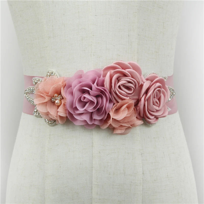 Wedding Belts White Ivory Flowers Pearls Satin Flower Rhinestone Decoration Accessories Elegant Bridesmaids Women Dresses Sash