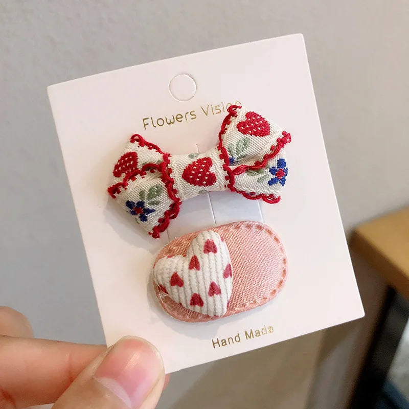 2pcs/lot Children Hair Pins Floral Embroidery Hair Clip Kids Hair Accessories Set Bb Clip Baby Hairgrip Toddlers Girls Barrettes