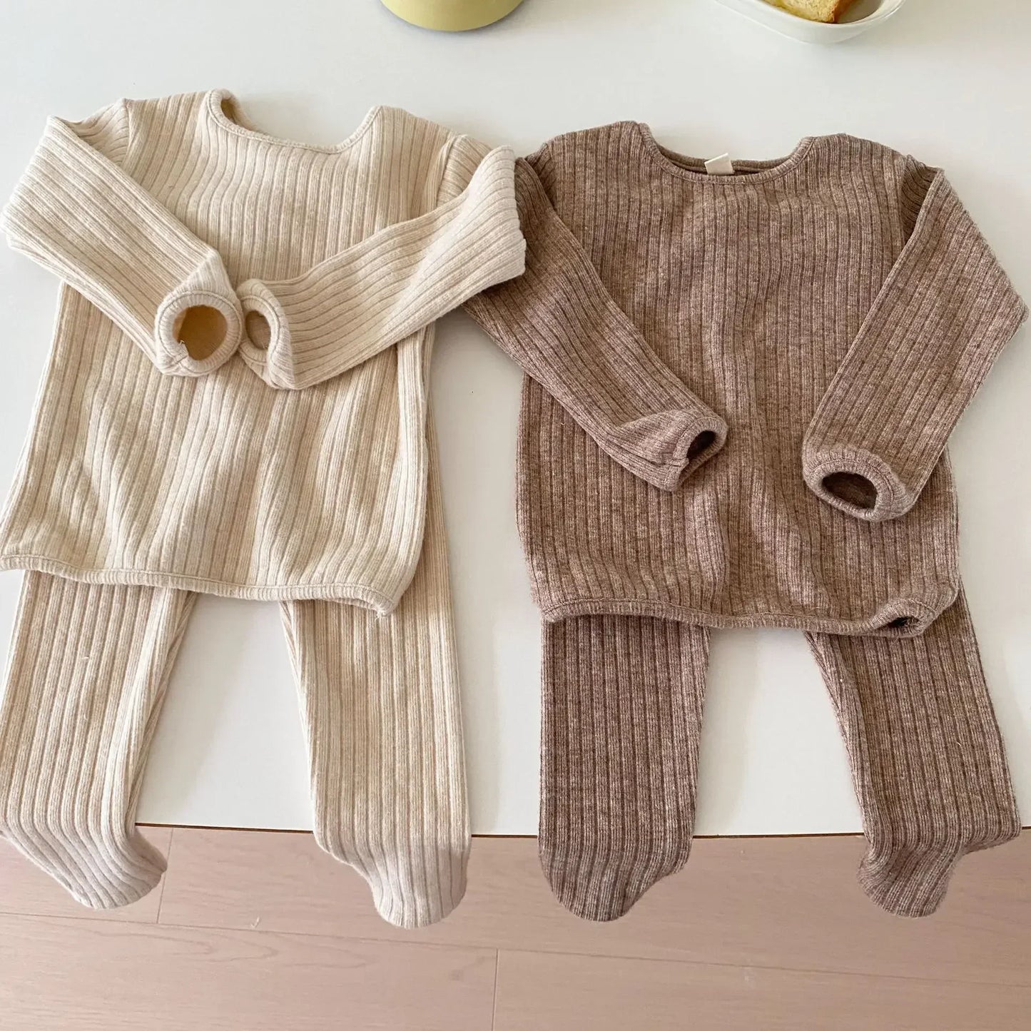 Autumn Baby Winter Knitwear Boys Stripe Round Collar Soft Soild Pajamas Sets Children Clothing Warm Thickening Girls