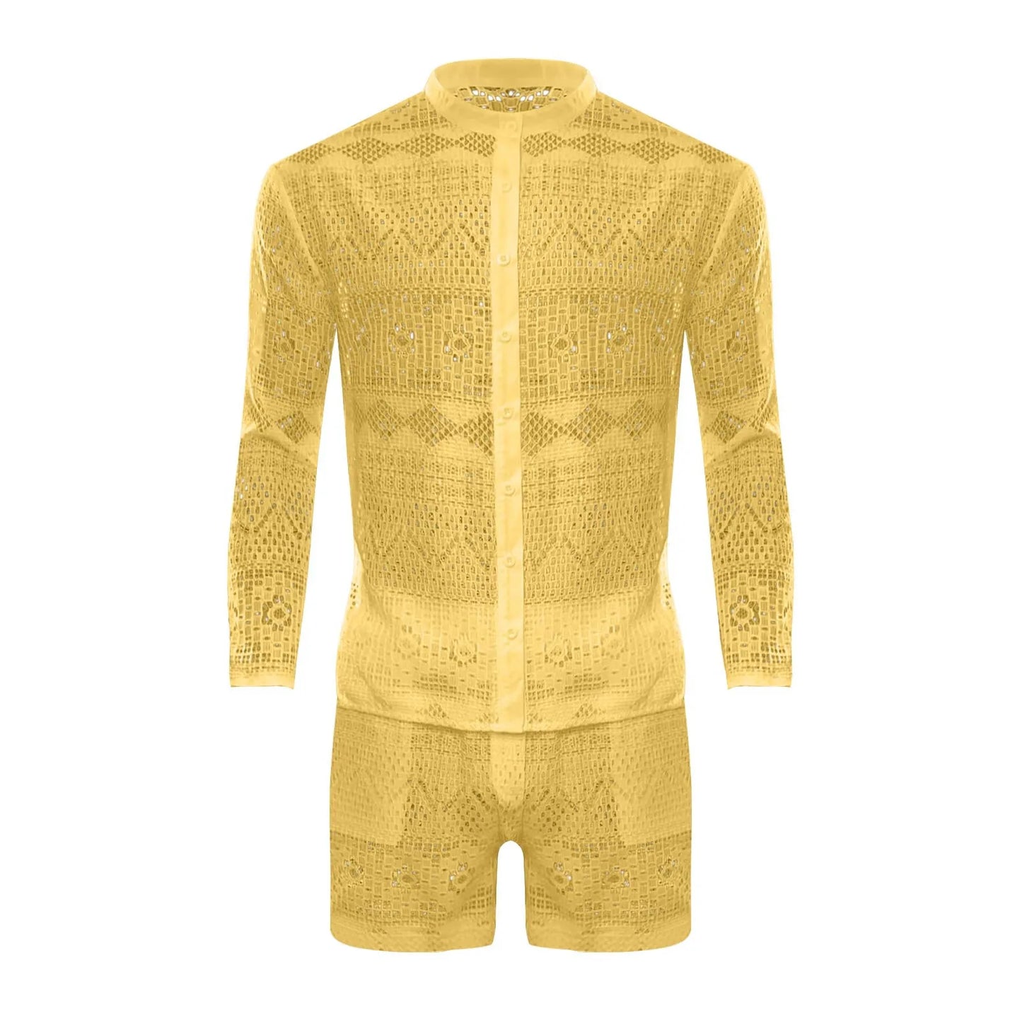 Men's Beach Wear Mesh Sets Spring Summer Sports Polo Shirts & Pants Tracksuits Breathable Casual Jogging Suits Holiday Clothes mon