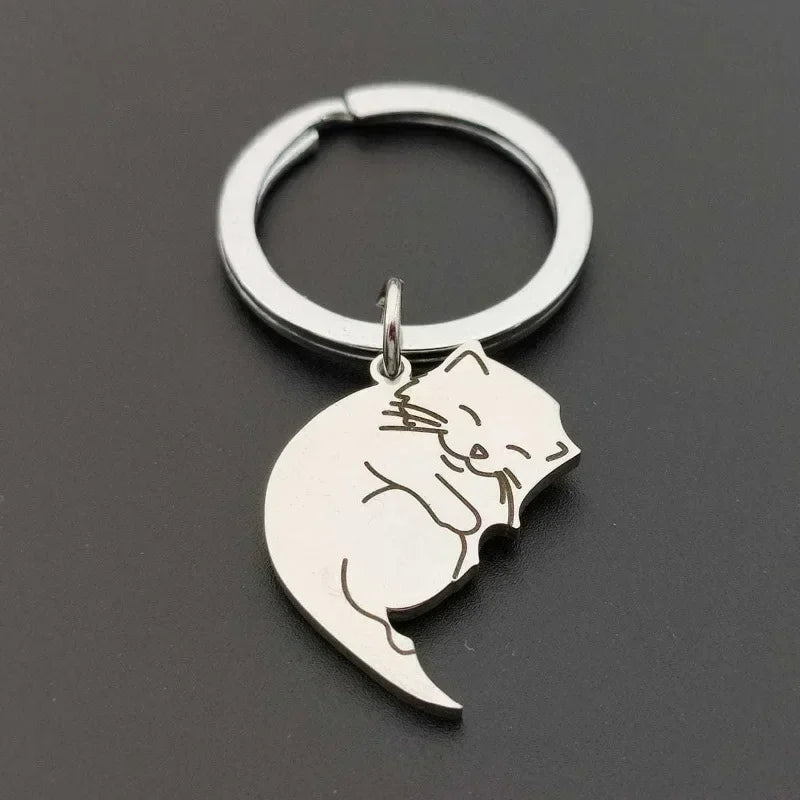 Couple Keychain Matching Cat Gift for Pet Lovers Cute Valentine's Day Jewelry  Black Cat Puzzle Pendant for Girlfriend Boyfriend