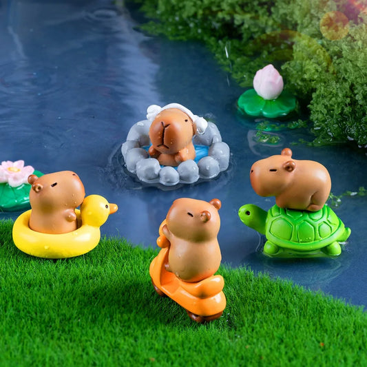 Swimming Capybara Figure Toys Take Bath Cycling Simulation Capibara Model Tortoise Cartoon Capybara Animals Figures Kid