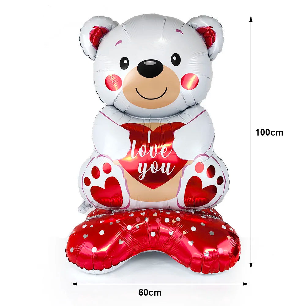 Valentine's Day Balloon Banner Decoration Cartoon Brown Bear Balloon Oversized Rose Balloon Foil Balloon Party Decor Balloon