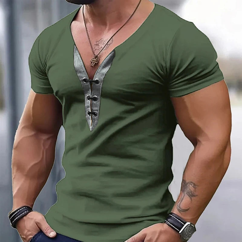Summer Men Slim T-Shirts Short Sleeve V Neck T Shirt Man Casual Gym Tops Running Tees Football Basketball Shirts Male Clothes