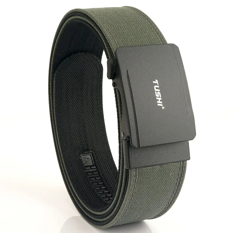 TUSHI Marke 4,3 Breiter, verdickter, doppellagiger Nylongürtel zum Aufhängen von Waffen, vielseitig einsetzbar, lässig, für den Außenbereich, taktische automatische Schnalle für Herren 