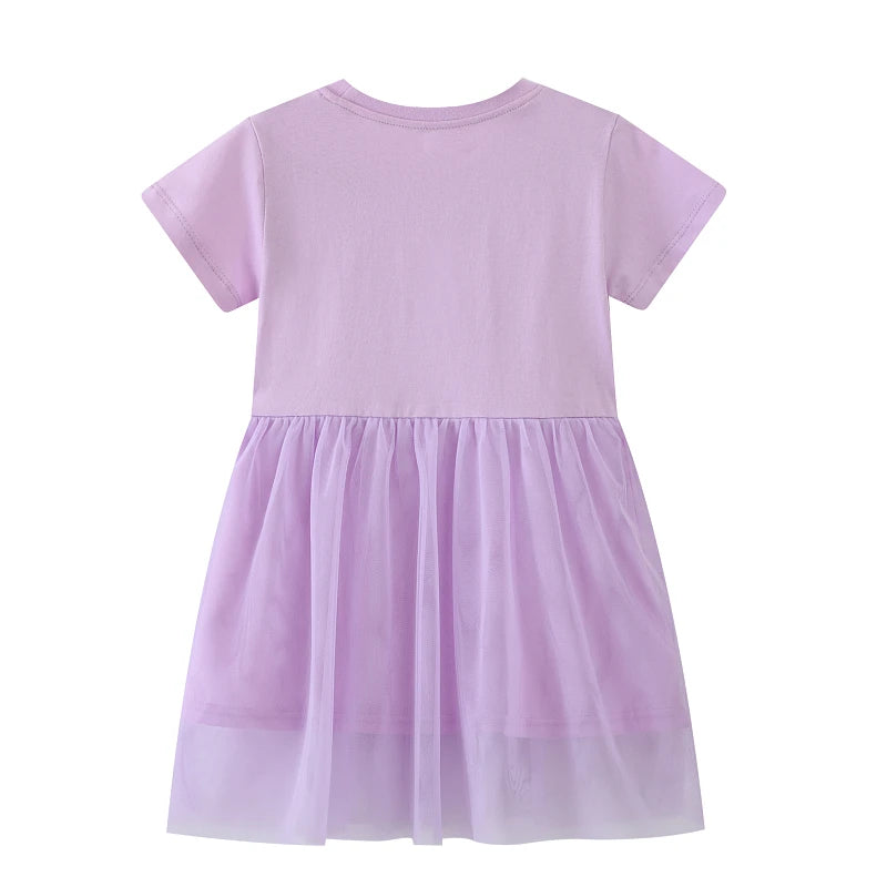Little maven 2025 New Summer Children's Clothing Baby Girls Kids Clothes Cotton Embroidered Cartoon Carrots Purple Dresses