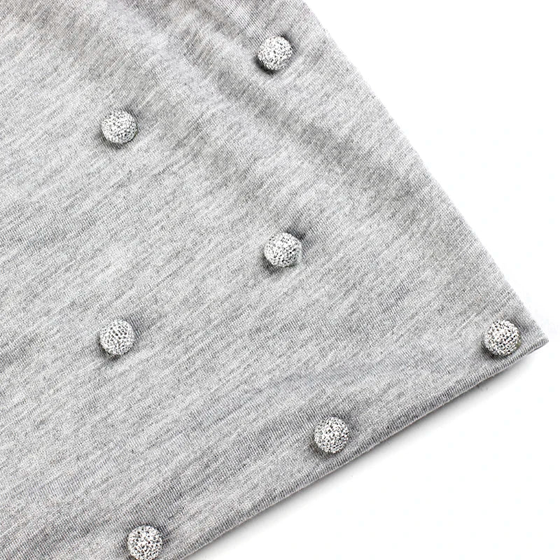 Geebro Women Spring Autumn Warm Soft Beanies Cotton Solid Color Fashion Skullies Hats With Silver Beads Accessories Caps Bonnet