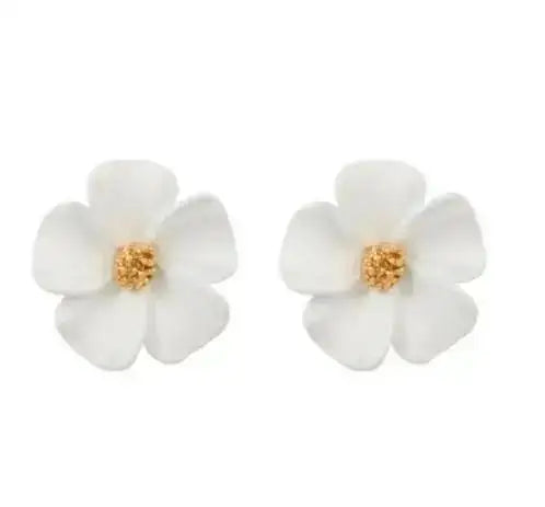 925 Silver Needle Korean Vintage Oil Painting Pearl Flower Earrings For Women Jewelry 2024 Trending New Luxury Women's Earrings