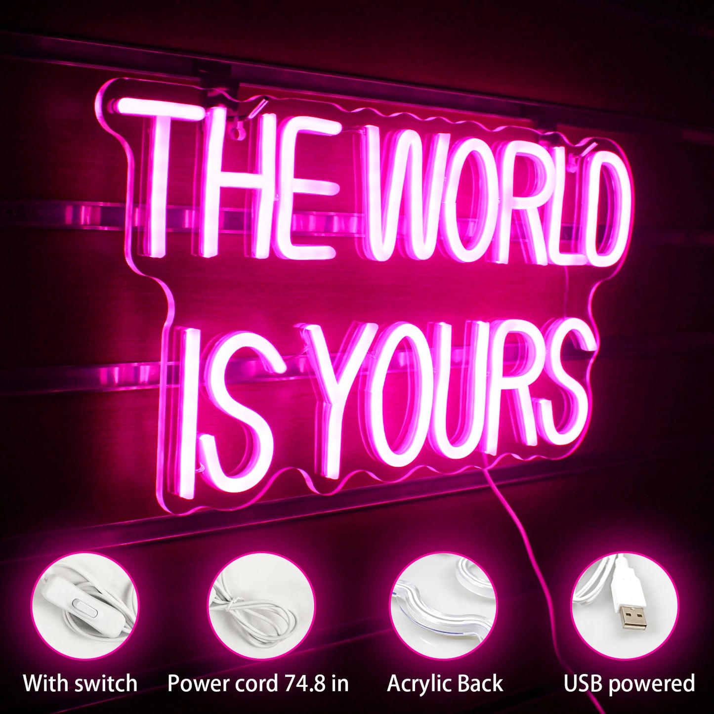 The World Is Yours Neon Sign Pink Led Neon Light for Room Wall Decor Wedding Engagement Valentines Day Led Neon Signs USB Neon
