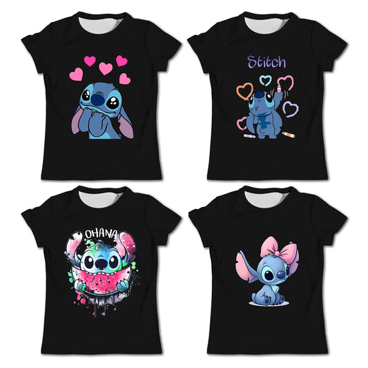 Mädchen Kawaii Stich T-shirt Kind Mädchen Kleidung Kleinkind Tees Kinder Kleidung 2024 Sommer Kurzarm Kinder Jungen Cartoon T Tops 