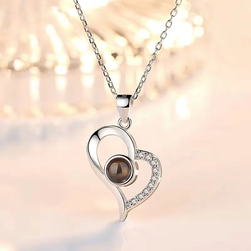 I Love You Necklace 100 Languages Projection Love Heart Necklace Heart Pendant for Women Valentines Day Gifts for WifeGirlfriend