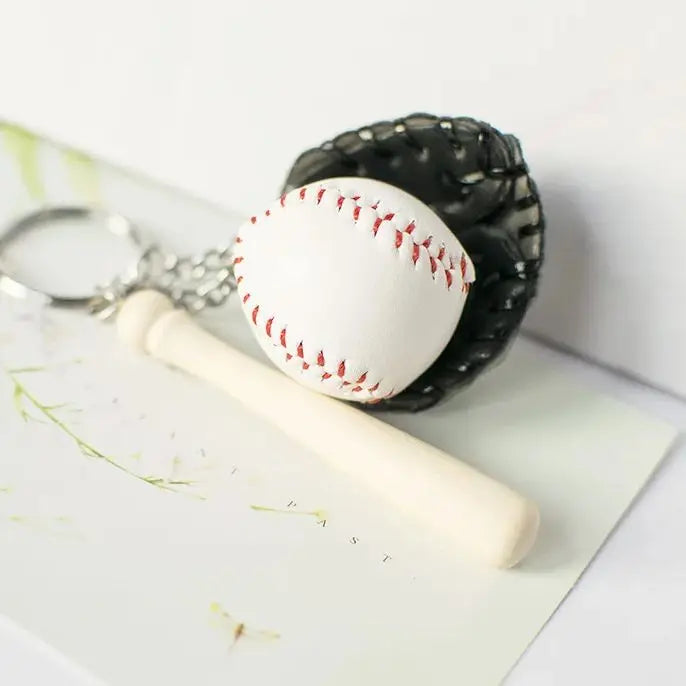 Creative Baseball Three-Piece Baseball Glove Wooden Key Chain Sports Car Key Ring Gifts For Men And Women Gifts For Men